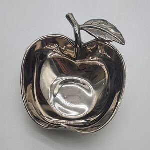 Vintage Silver Plate Apple Shaped Nuts Mints Candy Jewelry Trinket Dish Small